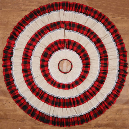 yuboo Burlap Buffalo Plaid Christmas Tree Skirt 48 inches, Red Farmhouse 6-Layer Ruffle Tree Skit with Lace Border for 5-7 FT Trees, Fall Thanksgiving Christmas Decorations