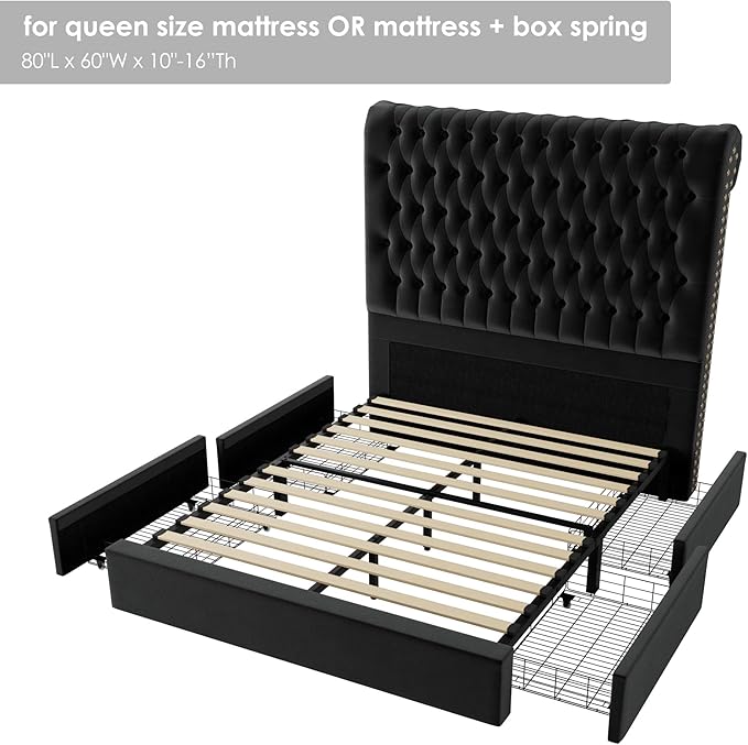 Queen Size Bed Frame 54" Tall Headboard