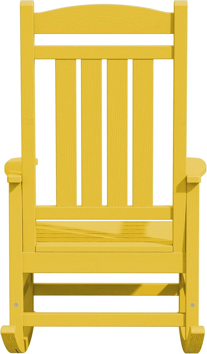 KINGYES HDPE Rocking Chairs Outdoor, Patio Rocking Chairs with 330lbs Support, Smooth Porch Rocker for Deck Lawn Yard, Yellow