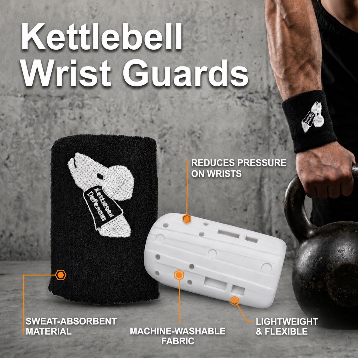 2pcs Kettlebell Wrist Guards for Men and Women, Sweat Weighted Wristbands with Insert Support, Shock-Absorbing Sleeve Protector for Sports, Weightlifting, Crossfit, Fitness Training, One Size Fits All