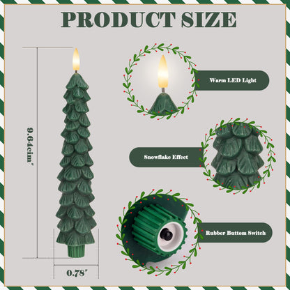 JOIONE Christmas Tree Flameless Taper Candles with Remote 3 Packs, Battery Operated Real Wax LED Candlesticks with 3D Flickering Flame, Perfect for Holiday, Christmas and Home Decor, Green