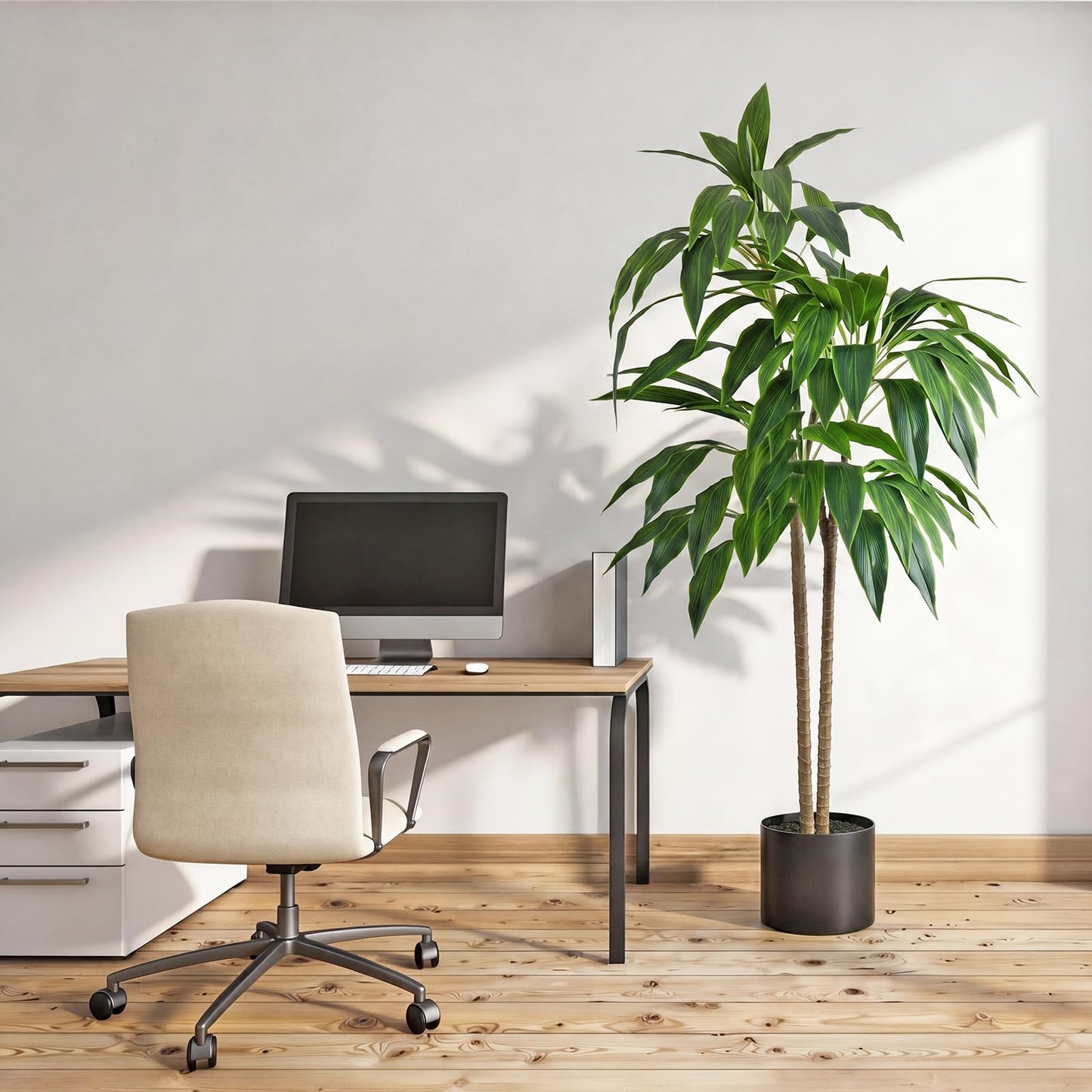 DUMOS 51in Artificial Dracaena Tree, Tall Fake Faux Plants Indoor with Lifelike Leaves Black Planter Pot, Artificial Silk Tree Maintenance Free for Home Office, House, Living Room, Porch Decor