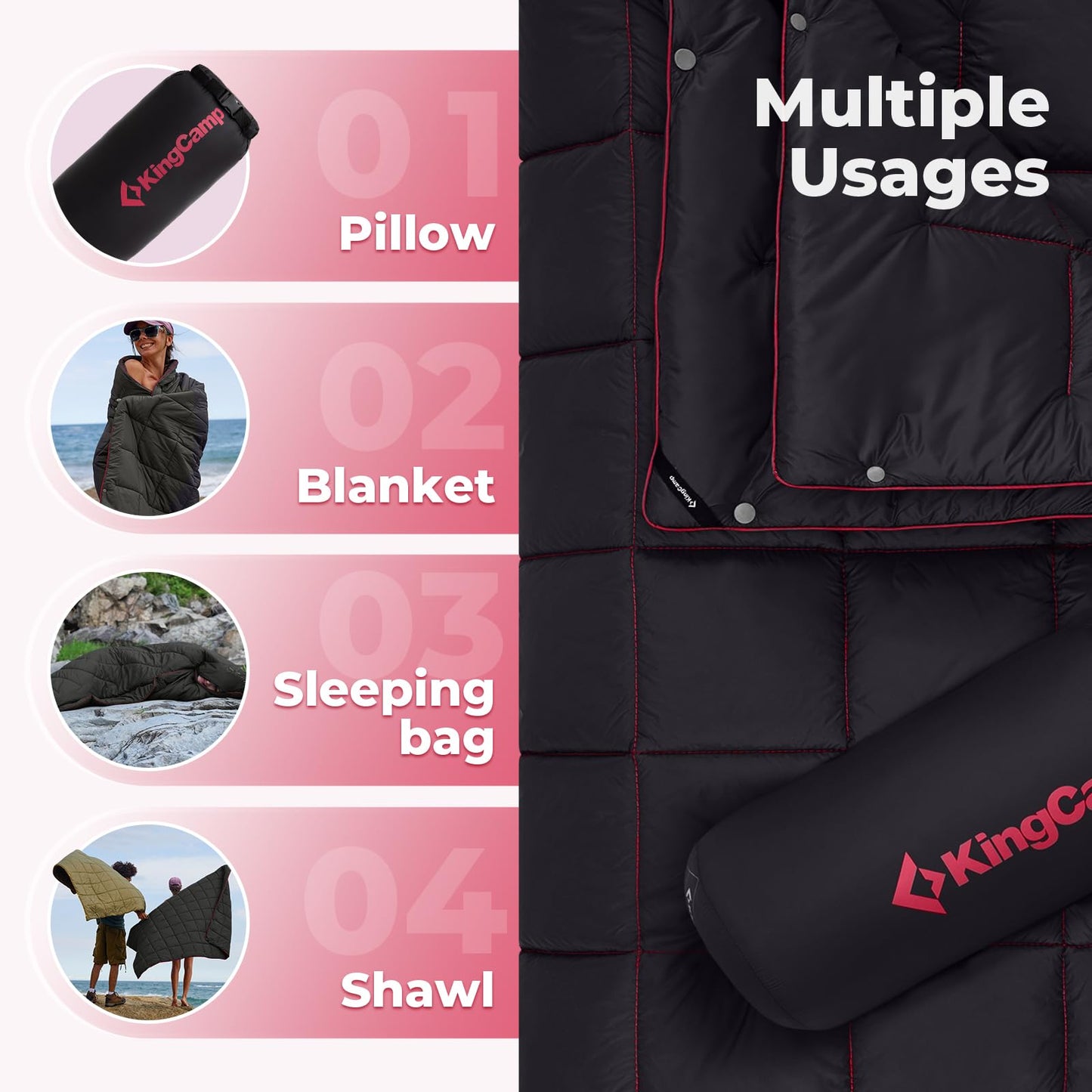 KingCamp Camping Blanket Lightweight Outdoor, Travel Blanket Multifunctional Warm, Sleeping Blankets Ultralight with Snap Button, Sleeping Quilt for Picnics Beach Camping Hiking Car Indoor
