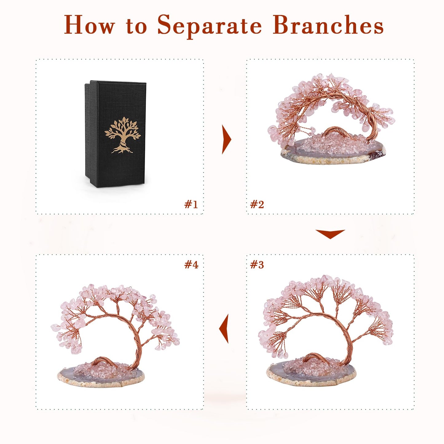 Rose Quartz Crystal Tree with Agate Slice Base - Handmade Feng Shui Money Tree for Love & Abundance, Mini Pink Desk Bonsai, Heart Chakra Healing Decor & Gift
