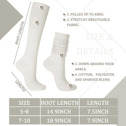 Geyoga 3 Pairs Slouch Socks for Women Scrunch Boot Cotton Knit Thigh High Slouch Socks for Women(Beige, White, Khaki,5-8)