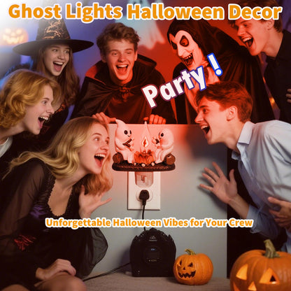 Consdemy Ghost Campfire Flickering Nightlight 120V Plug into Wall - Realistic Spooky Candles for Party Decor Indoor - Christmas & Halloween Night Light Campfire Gifts for Families, Friends (Ghost)