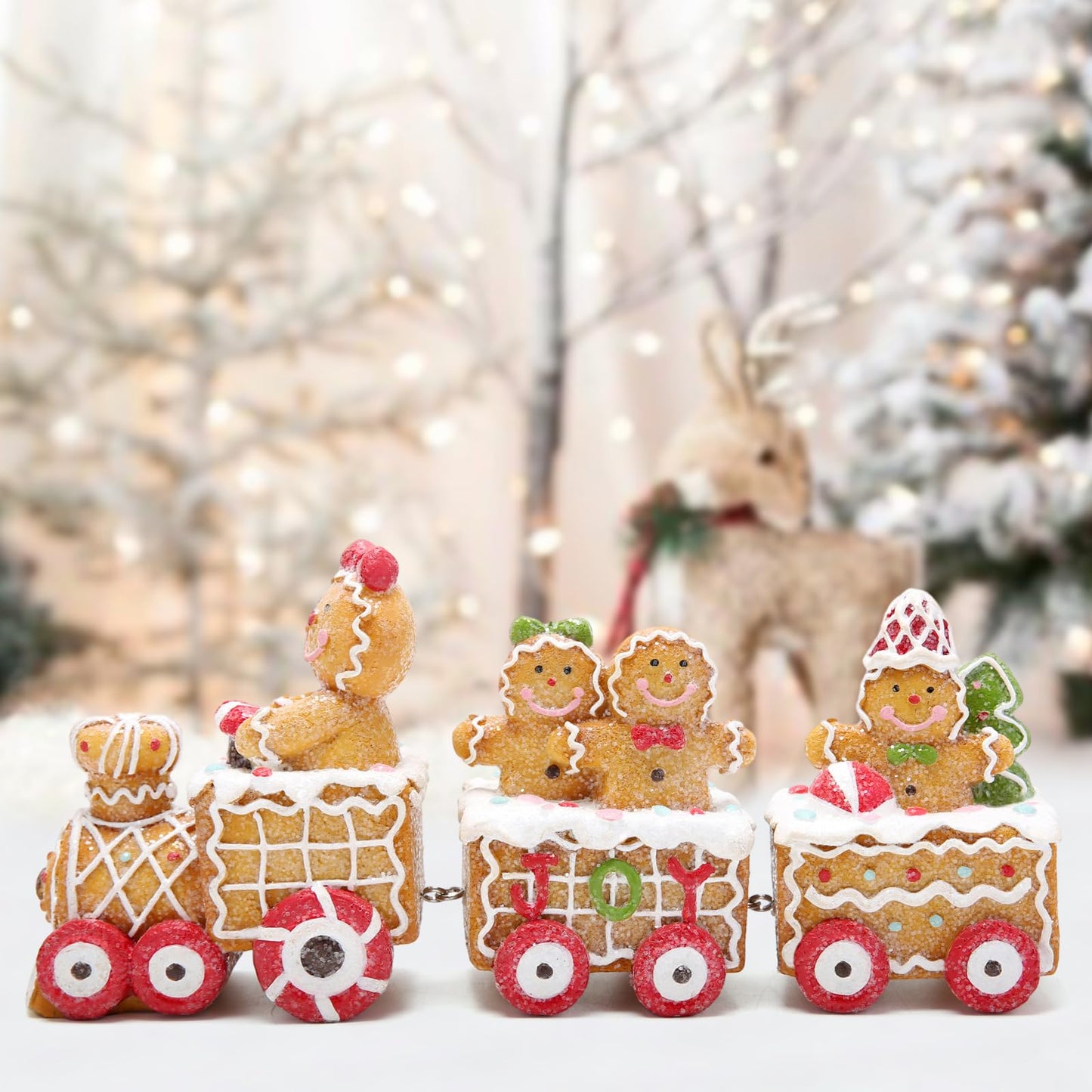 Hodao 9.25” Length Christmas Gingerbread Man Train Decorations Xmas Train Figurines Winter Decor Handmade Polyresin Gingerbread Man Figurine for Xmas Decor Gift - Christmas Party Home Decor