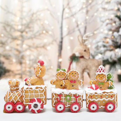 Hodao 9.25” Length Christmas Gingerbread Man Train Decorations Xmas Train Figurines Winter Decor Handmade Polyresin Gingerbread Man Figurine for Xmas Decor Gift - Christmas Party Home Decor