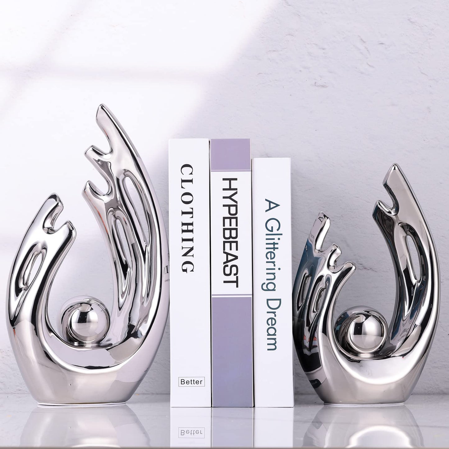 XMGZQ Silver Abstract Art Ceramic Statue Sculpture,Silver Home Modern Centerpiece Dinner Table, Kitchen, Bathroom Mantelpiece Coffee Table Office Aesthetic Decoration Silver Ceramic Statue Decor