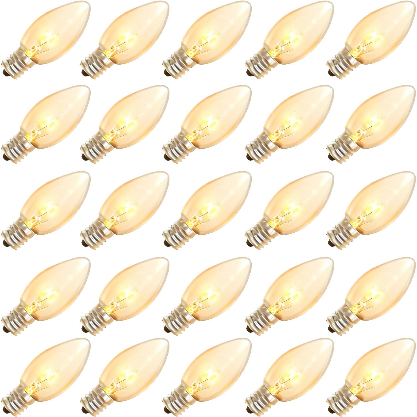 Abeja 25 Pack C9 Incandescent Replacement Bulb C9 Christmas Light Bulb for Holiday Party Christmas Decorative String Light E17 Intermediate Base 7w Clear Bulb