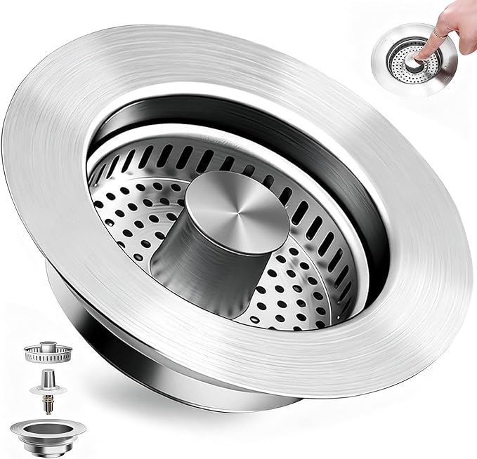 3 in 1 Kitchen Sink Drain Strainer, Universal Pop Up Stopper