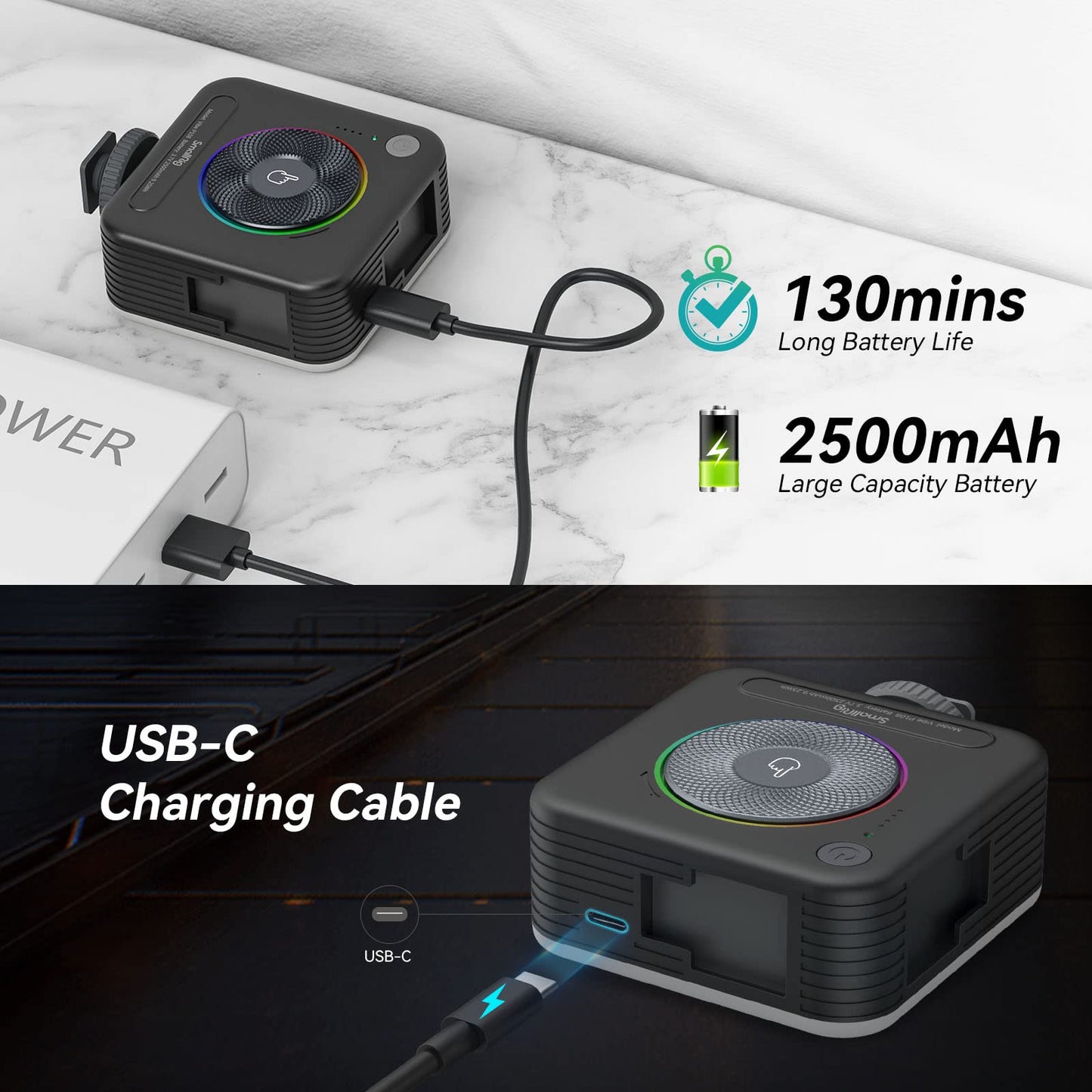 SmallRig P108 RGB Video Light,Portable LED Camera Lights 360° Full Color Photography Lighting w 3 Cold Shoe, 2500mAh Rechargeable On-Camera Video Light Panel 2700K - 6500K for YouTube, Vlogging