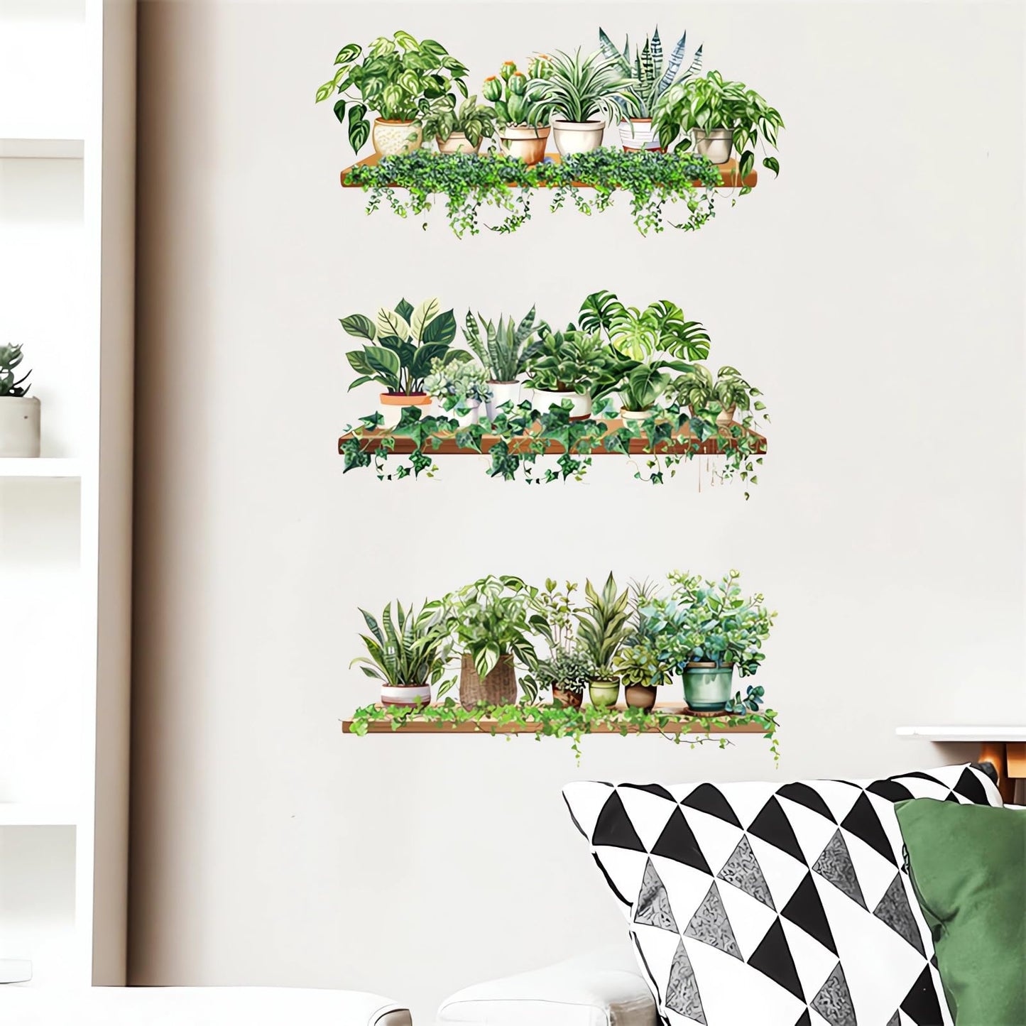3 Pcs Green Plants Potted Wall Stickers, sacinora Green Leaves Wall Decals Removable Vinyl Peel and Stick for Living Room Bedroom Kitchen Study Room Art Home Decorations