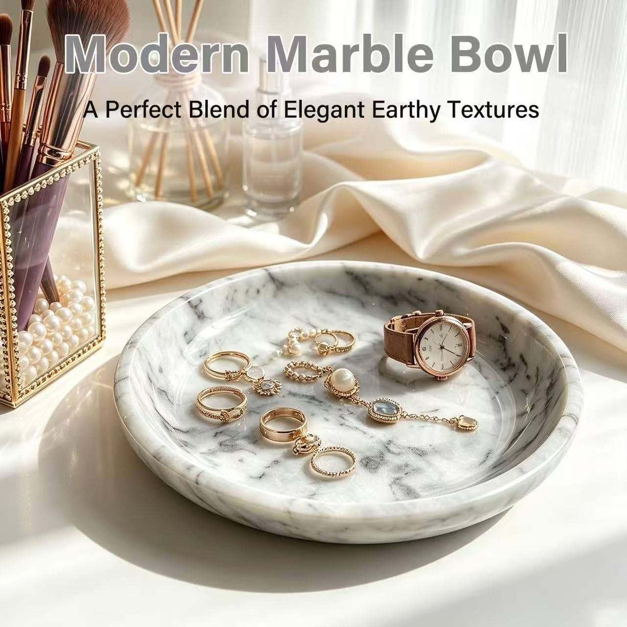 Marble Decorative Bowl，7.8" Elegant Modern Fruit Bowl for Kitchen Counter