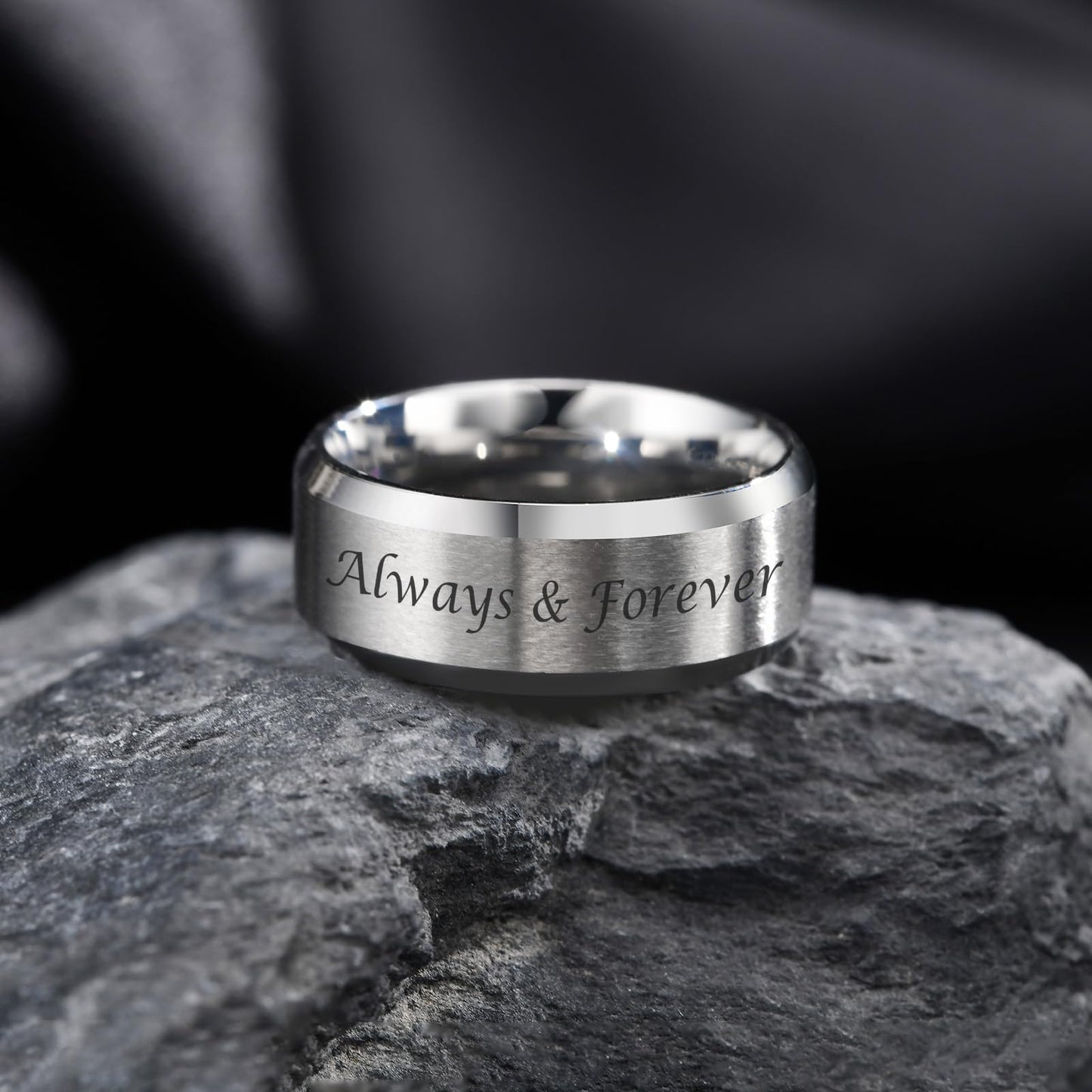 VNOX Customize Personalized Name Date LOVE 8MM Stainless Steel Simple Matte Brushed Finish Wedding Band Engagement Rings for Men Women,Size 7,Silver