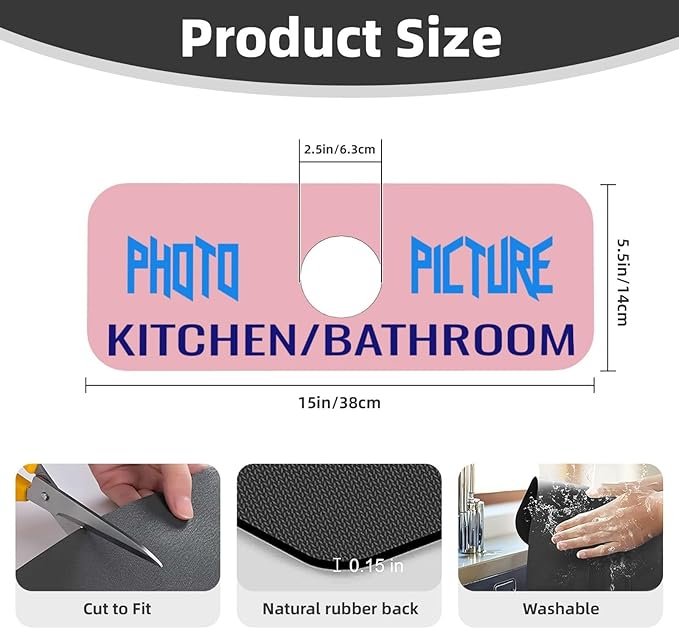 Kitchen Sink Splash Guard Faucet Mat Kitchen/Bathroom Photo DIY 15"x5.5"