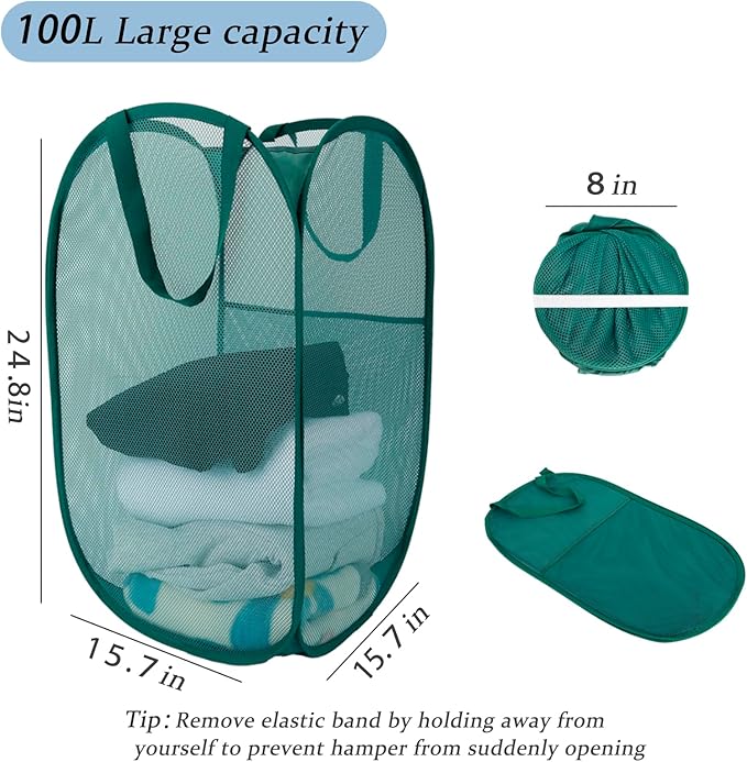 Upgraded 100L Extra Large Collapsible Laundry Baskets, 2 Pack XL Mesh Pop Up