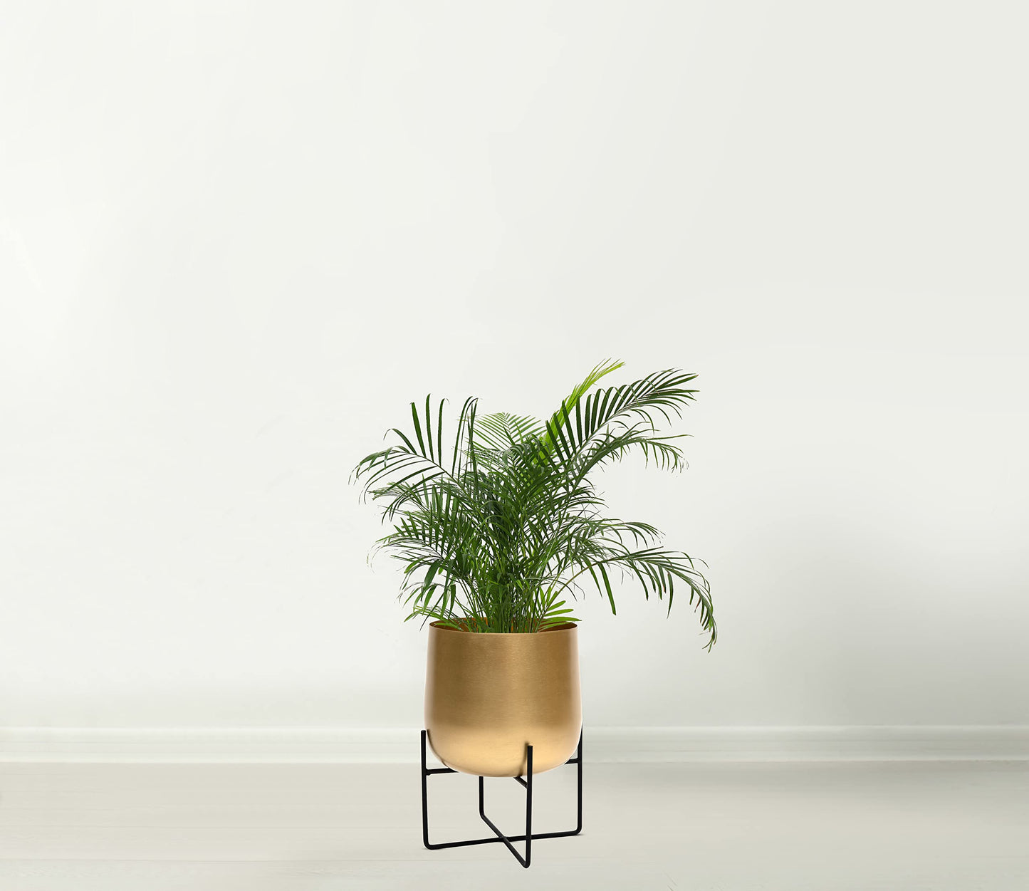 Olly & Rose 8.5 Inch Gold Metal Plant Stand with Pot - Indoor Planter, Large Flower Pot