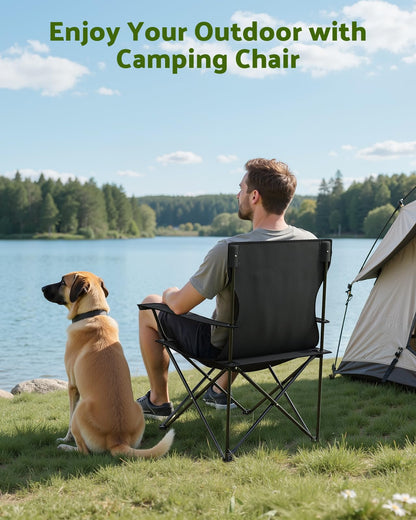 YSSOA Portable Folding Black Camping Chair, 2-Pack