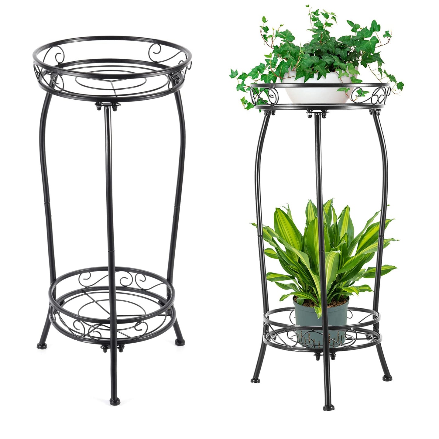 Kavlium 2-Pack Plant Stand Indoor Outdoor,Tall Black Metal Rustproof Stable Plant Stands,2 Tier 27.1 inch Multiple Plant Rack for Planter Corner Garden Living Room & Garden
