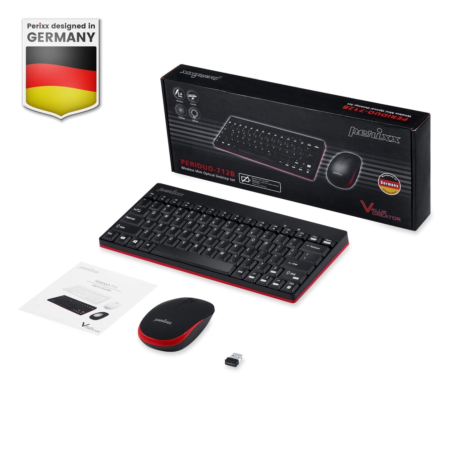 perixx PERIDUO-712 Wireless Mini Keyboard and Mouse Combo - AES 128 Bit - Black - UK Layout