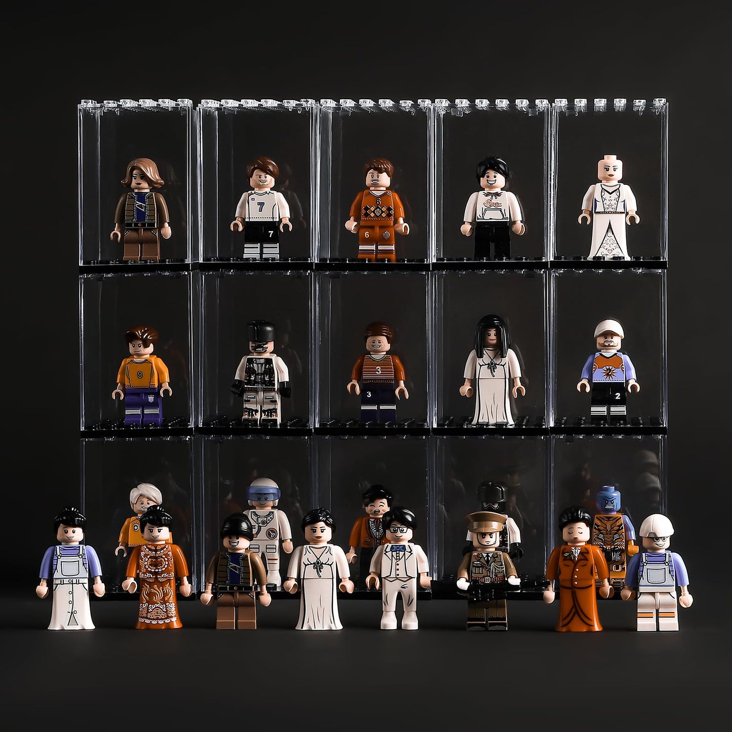 15 Display Cases Fits for Lego Minifigures, Mini-Figures Display Boxes Fits for Lego Figures Display, Single Mini-Figures Storage Case for Figures Collectors, Dust-Proof (Black)