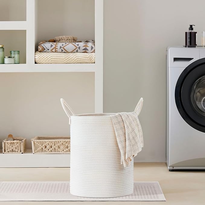 VIPOSCO Large Laundry Hamper, Tall Woven Rope Storage Basket