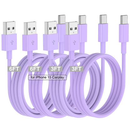 Car Carplay Cable for iPhone 17 16 15 Charger Cord,3/3/6/6FT USB A to USB C Cable for iPhone 17 Pro Max/16 Pro/15 Plus Charger,USB C Car Charger for Apple 17 Air/16 Pro Max/16e/15/iPad Pro