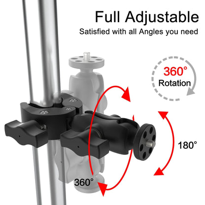 Taisioner Super Camera Clamp Mount Double Socket Arm 1/4"-20 Ball Head Adapter Gopro Accessories Suitable for GoPro AKASO DJI Action Insta360 or DSLR Digital Camera Monitor/LED Lights/