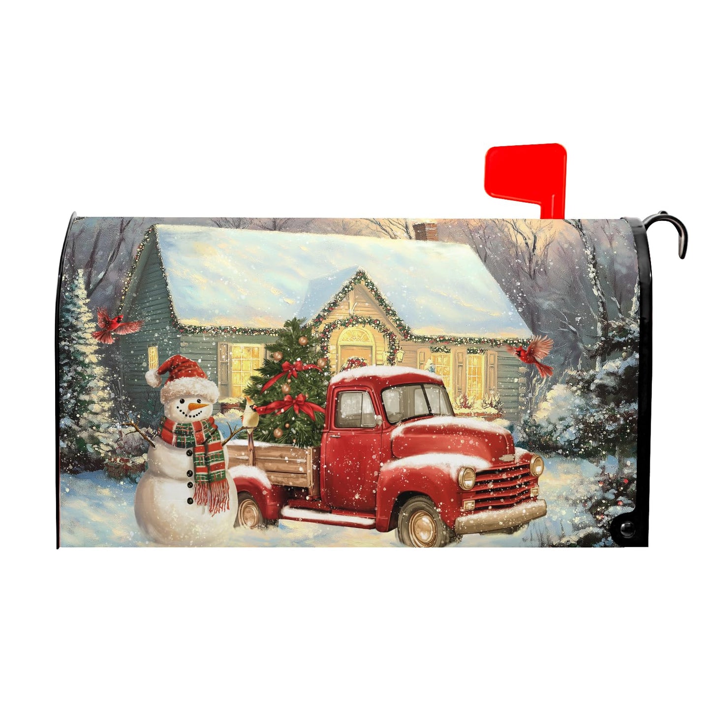 Winter Mailbox Covers Magnetic Standard Size 21 x 18 Inch Christmas Snowman Truck Farmhouse Mailbox Wraps Post Letter Box Cover for Garden Yard Xmas Holiday Home Decor