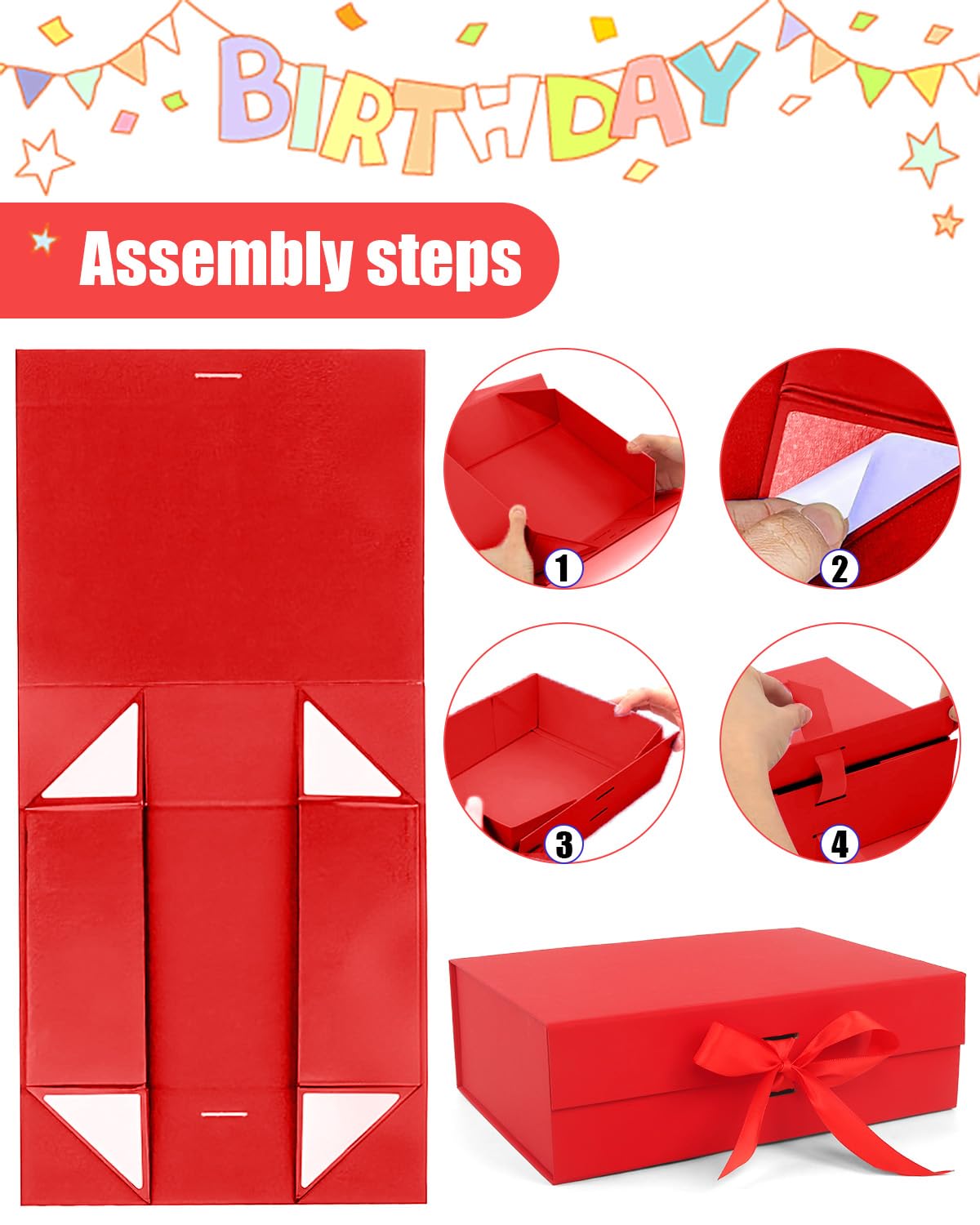 Wuqoioo Gift Boxes With Lids, 6 Pack Magnetic Gift Box Gift Box With Ribbon, Bridesmaid Proposal Box For Birthday Christmas Bridesmaid Wedding, 10.5"X7.5"X3.1" (Red)