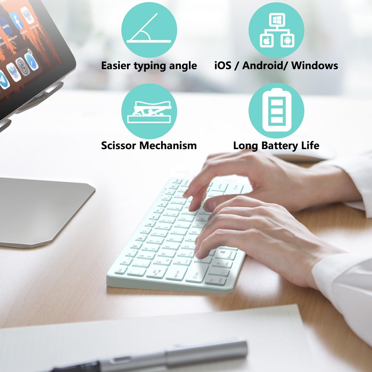 MMK Bluetooth Keyboard, Tablet Keyboard Compatible iPad 11th Generation,iPad 10th/9th/8th & Air 5th/4th, iPda Pro 13/12.9/11-Inch and Air 13/11-Inch Models and More Bluetooth-Enabled Devices-White