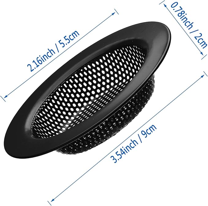 2 Pcs Black Stainless Steel Mesh Sink Drain Strainer, 3.54" Top/2.16" Kitchen