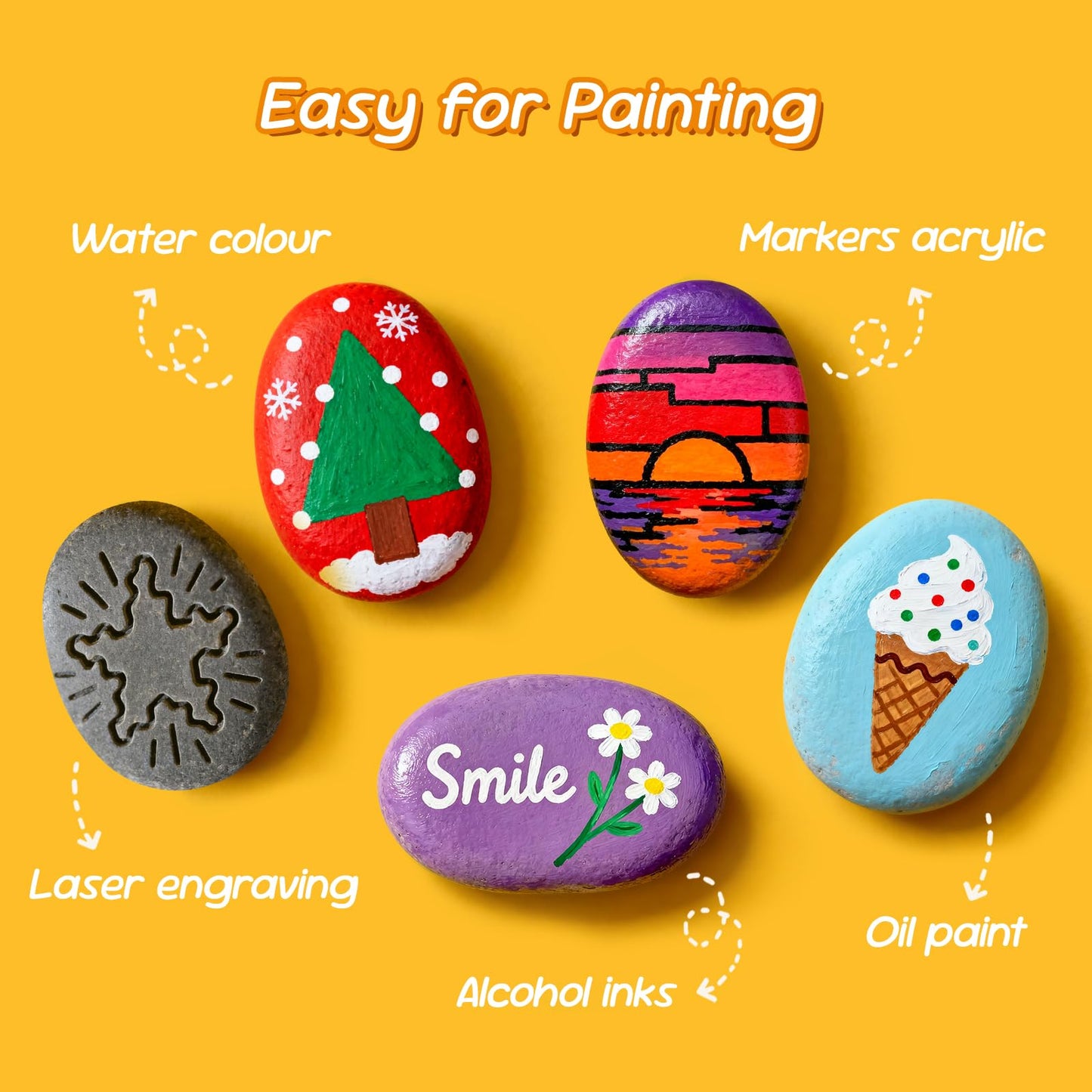 Simetufy 60 PCS Rocks for Painting, 1-2" Natural Flat DIY Painting Rocks, Smooth Stones for Crafts, Arts,Decoration, Kindness Rocks Garden Decoration