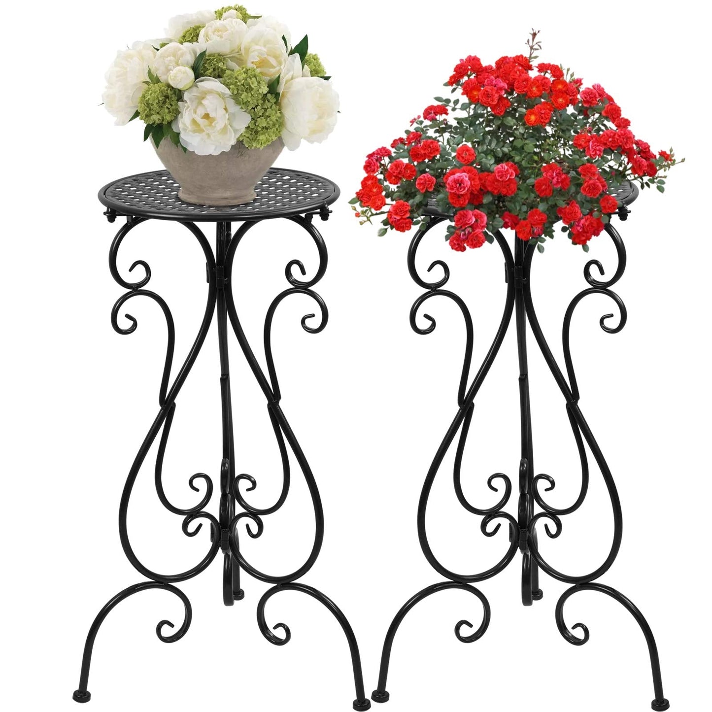 NAKUPE Metal Plant Stands Indoor Outdoor, Heavy Duty Flower Pot stand 22.5 inch Tall, Planter Pedestal Holder Rack for Patio Garden Porch Corner House Deck, 2 Pack(Black)