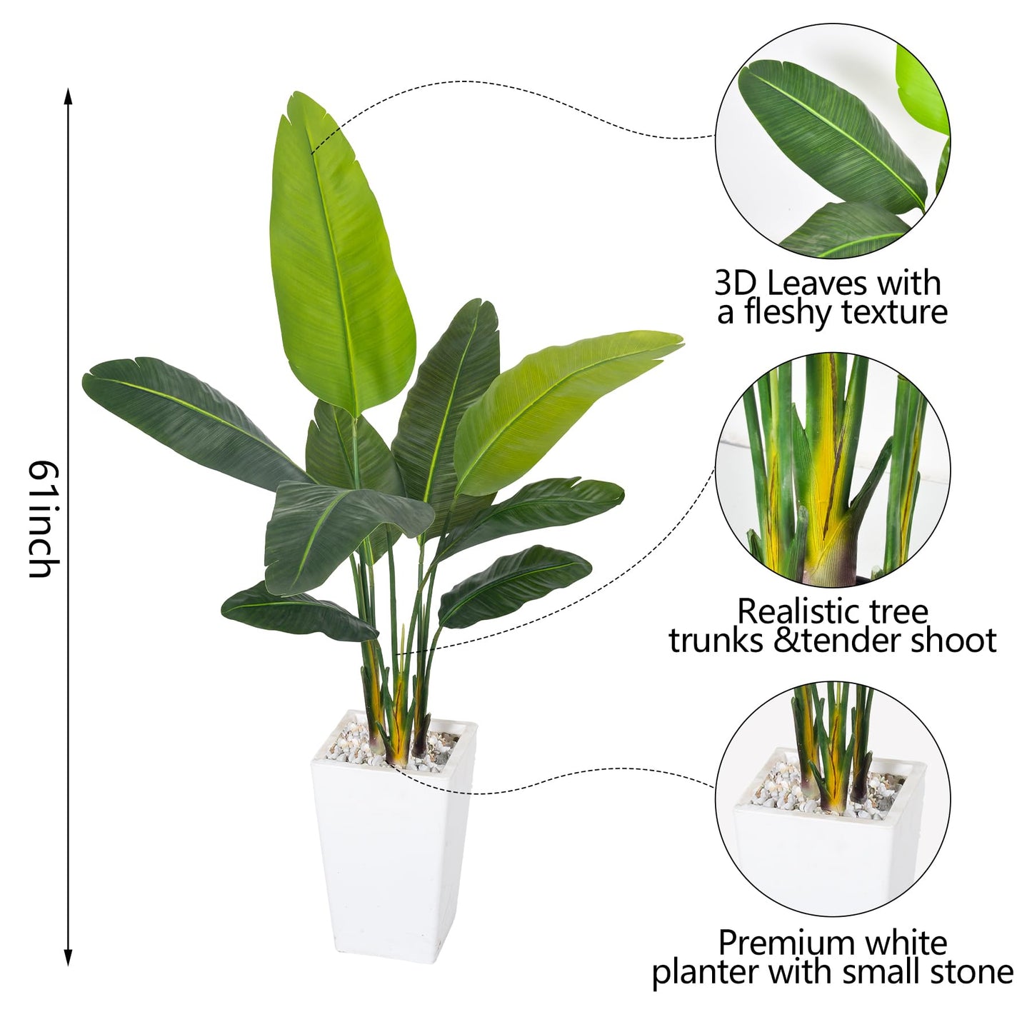 HAIHONG Bird of Paradise Artificial Plant 5FT, Faux Tropical Palm Tree with White Tall Planter, Large Fake Plants in Pot - Artificial Tree for Home Office Living Room Decor Indoor