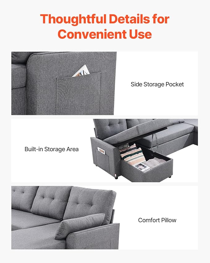 VEVOR U Shaped Sofa Bed, Convertible Sofa Bed