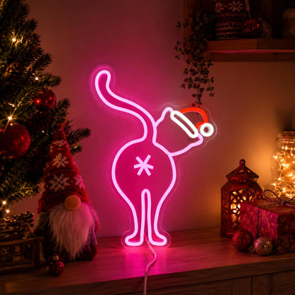 FuugZze Christmas Neon Signs for Wall Decor Black Cat Neon Lights Christmas Led Sign for Bedroom Wall Dimmable Black Cat Light Up Signs for Party Wall Room Home Decor Gift