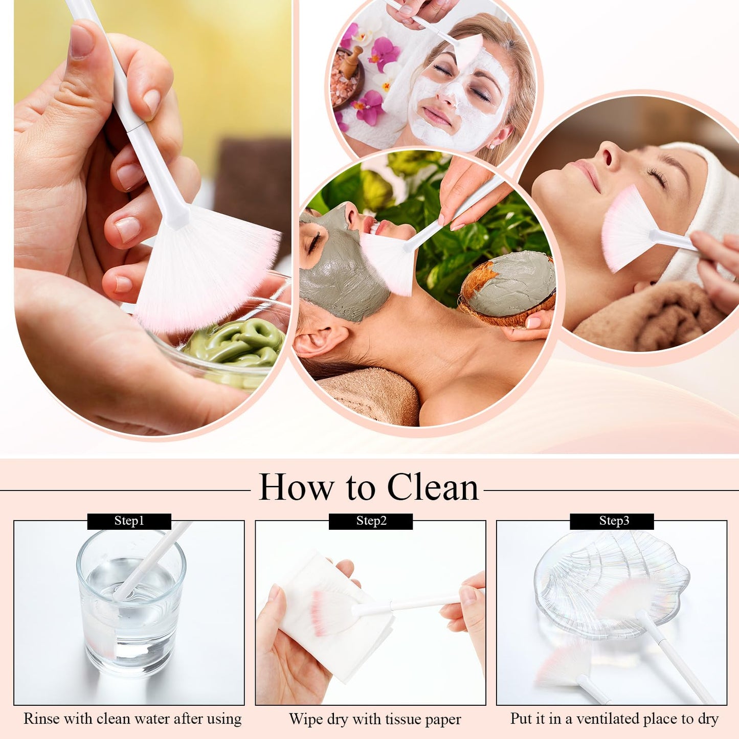 9 Pieces Facial Fan Mask Brushes, Soft Facial Applicator Brushes Tools for Peel Glycolic Makeup for Mud Cream(Champagne)