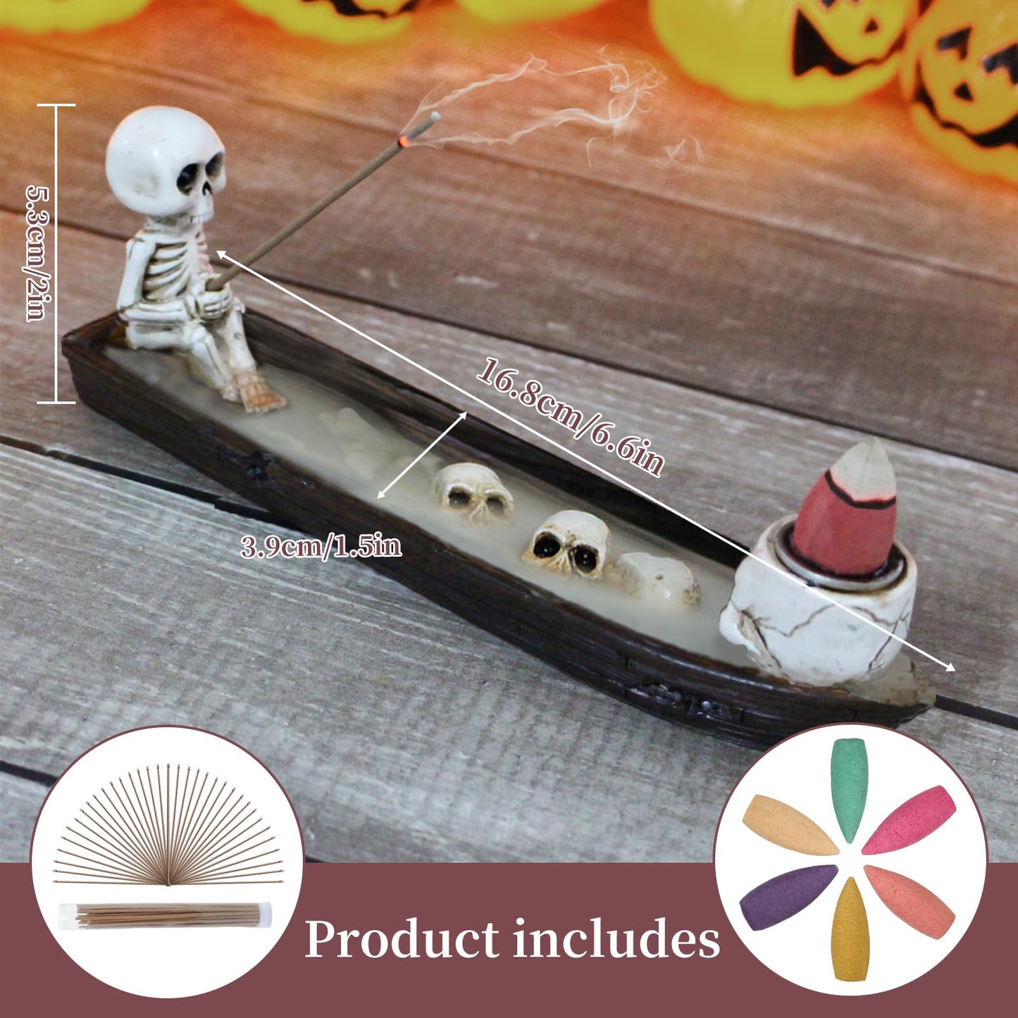 Incense Burner, backflow Incense Burner,Skeleton Ship Incense Holder,Hand-Carved Decorations,Cool Room Decorations, Awesome and Ideal Gifts, Brown