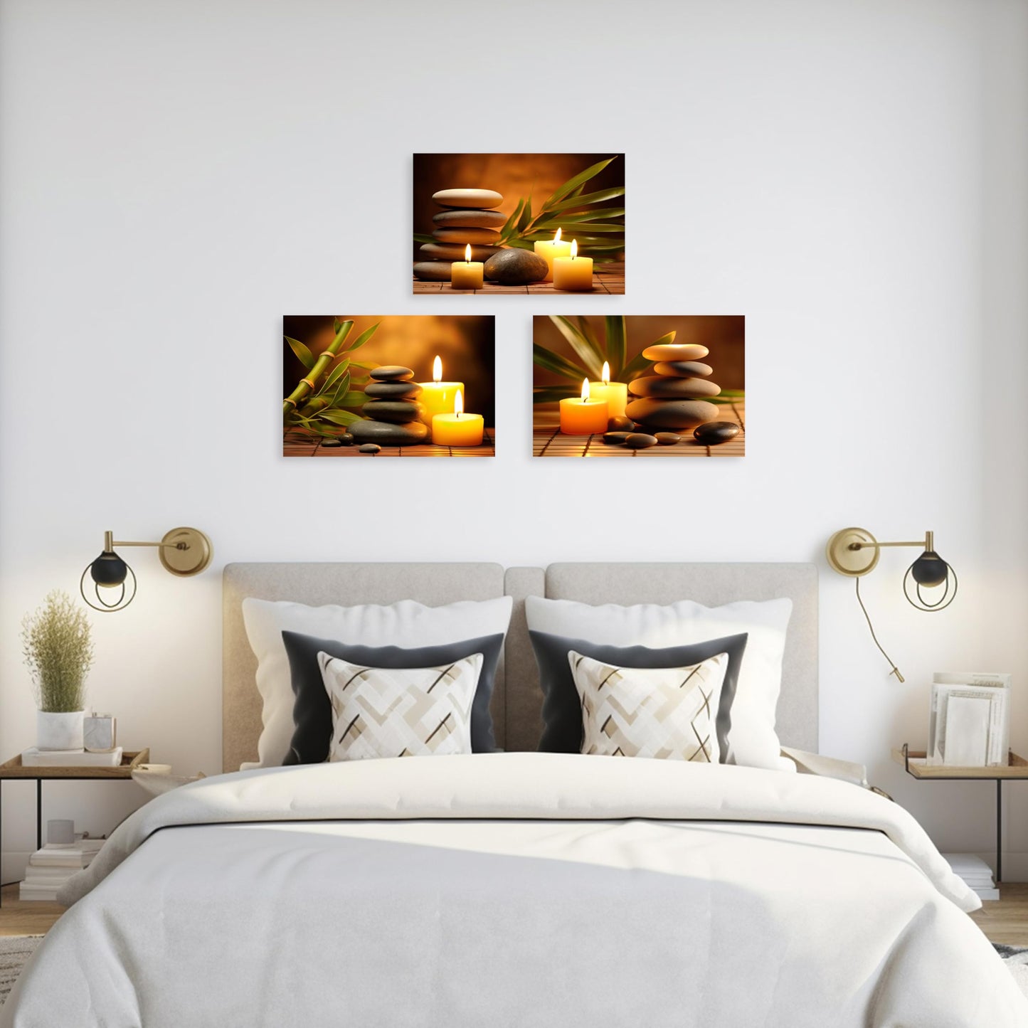 ARTZGX 3 Piece Zen Wall Art Zen Stones Canvas Spa Still Life Picture Print Meditation Candles Painting for Bathroom Decor Frame(Zen Stone - 1, 16x24inchx3P (40x60cmx3P))