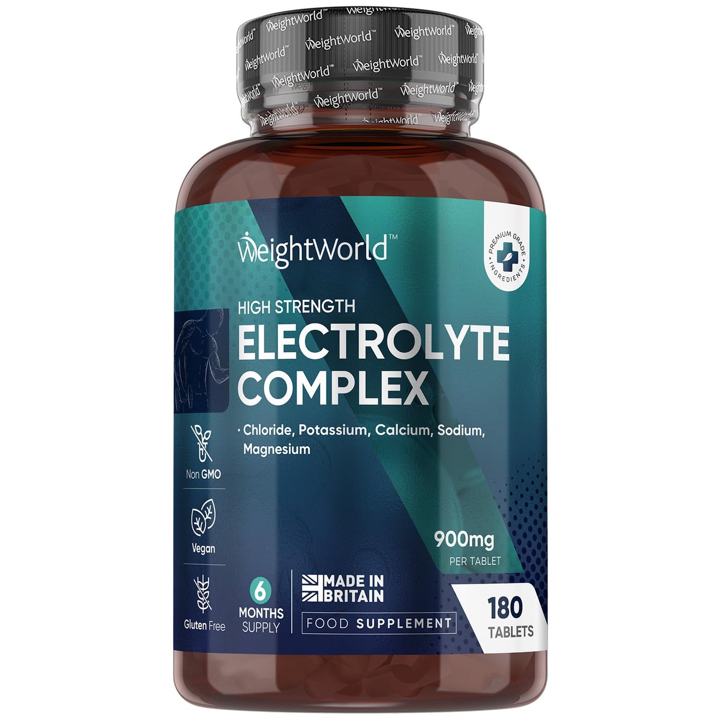Electrolyte Tablets 900mg - 6 Months Supply - 180 Electrolyte Complex Tablets - Unflavoured, High-Strength & Vegan-Friendly - Sodium, Magnesium, Chloride, Calcium, & Potassium - Non-GMO & Gluten-Free