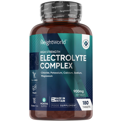 Electrolyte Tablets 900mg - 6 Months Supply - 180 Electrolyte Complex Tablets - Unflavoured, High-Strength & Vegan-Friendly - Sodium, Magnesium, Chloride, Calcium, & Potassium - Non-GMO & Gluten-Free