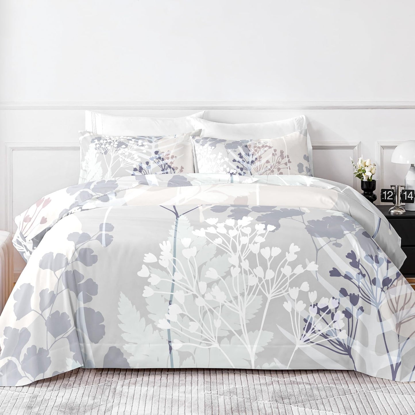 HCORA Floral Queen Sheet Set, Luxury 1800TC Hotel Quality Double Brushed Microfiber Deep Pocket Bed Sheets, Ultra Soft, Breathable and Cooling, 4PC, Queen Size