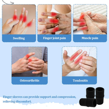 12 Pcs Finger Compression Sleeves,Black Sport Finger Sleeves Protectors,Breathable Elastic Finger Support for Sports, Typing, and Daily Use