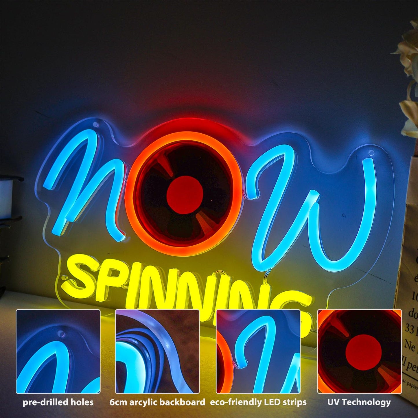 Record Neon Sign,Dimmable Now Spinning Music LED Neon Light for Wall Decor, for Bar Music Room Recording Studio Bedroom Decor