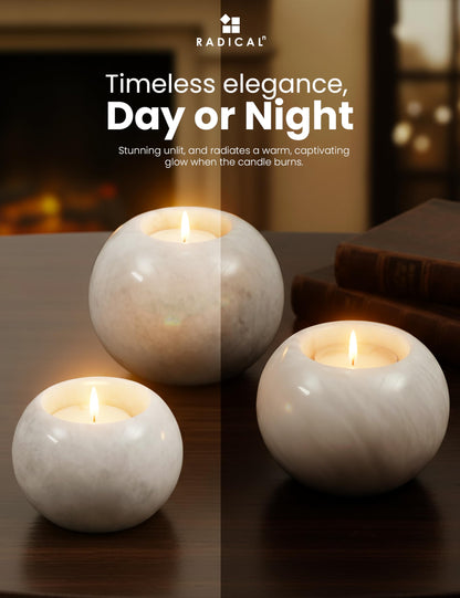 Radicaln Marble Tealight Candle Holder 4" Inches White Handmade Candle Accent for Home Decor, Ideal Set of 3 Small Marble Taper Holder for Table Centerpieces, Votive Candle Holder