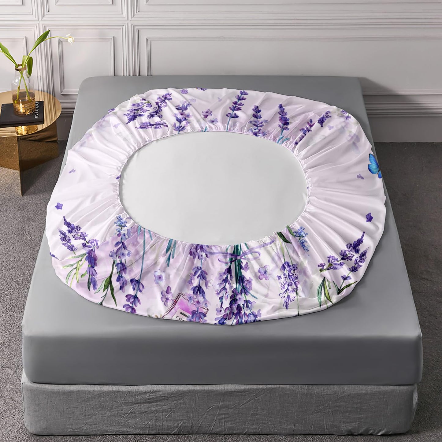 AILONEN Purple Butterfly Fitted Sheet Twin Size, Blossoming Lavender Floral Bedding Set- Flying Butterfly Bring Flowers Book Print Bed Sheet 3 Pieces Set, 1 Fitted Sheet and 2 Pillowcases