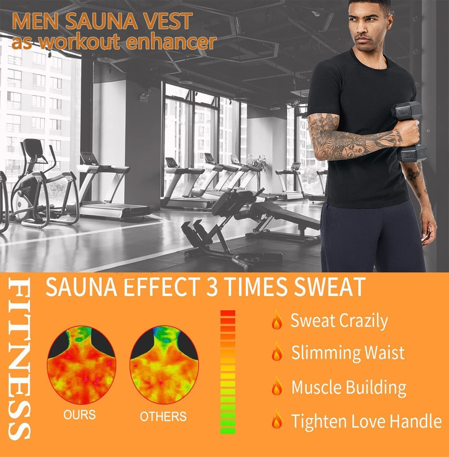 BODYSUNER Sauna Sweat Suits Shirt Waist Trainer for Men Compression Vest Workout Gym Clothes Sweat Enhancer Short Sleeve (Black, L)