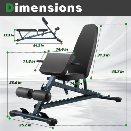 HEMERIS Adjustable Weight Bench with Roman Chair, 1000 LBS Utility Workout Bench for home gym MAX Sit/Decline/Incline Up Bench Press Exercise Equipment 75°to -20°FID Strength Training(Black)